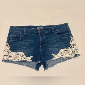 Celebrity Pink Blue Jean Shorts with White Lace